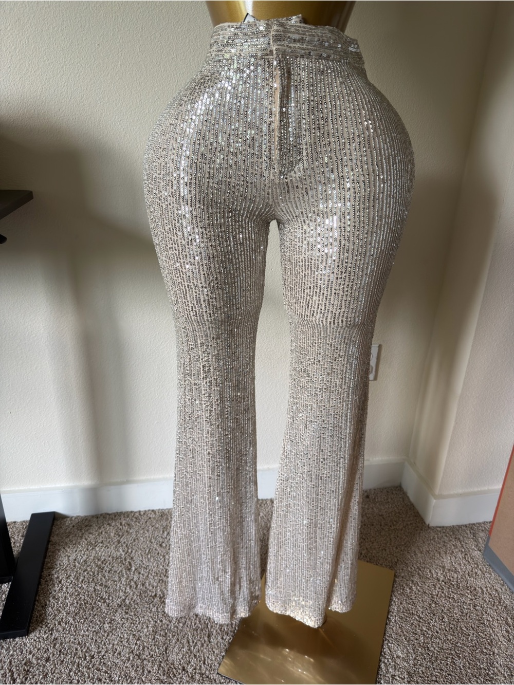 Fashion Nova Champagne Sequin Flare Jeans
